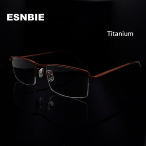 ESNBIE Ultra Light Titan Myopia Glasses Men Titanium Semi Rimless Eyeglass Frames For Women  Prescription Glasses For Sight