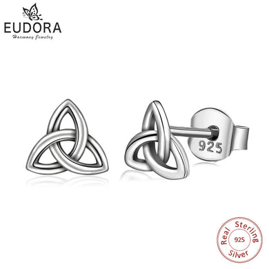 Real 925 Sterling Silver Earring Celtics Trinity Knot Stud Triangle Earring Fashion Dangler for Gril Women Gift CYE69