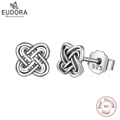 Real Pure 925 Sterling Silver Earring Celtics Knot Stud Earring Fashion Dangler for Gril Women Gift CYE67