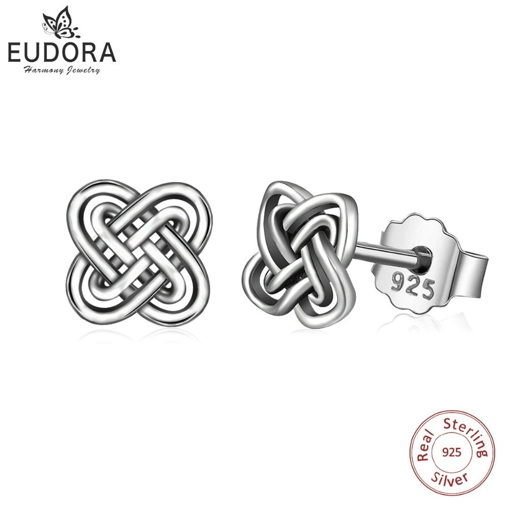 Real Pure 925 Sterling Silver Earring Celtics Knot Stud Earring Fashion Dangler for Gril Women Gift CYE67