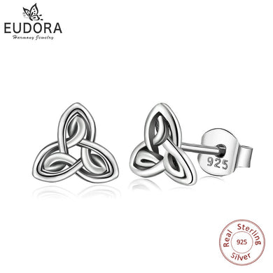 Real Pure 925 Sterling Silver Earring Celtics Knot Triangle Stud Earring Fashion Dangler for Gril Women Fine Gift CYE68