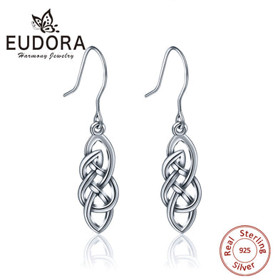 Unique 100% Real 925 Sterling Silver Good Luck Irish Celtics Knot Earring Women Fine Jewelry Charming Vintage Dangler