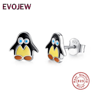 Lovely 925 Sterling Silver Penguin Stud Earrings For Girls Children Authentic 925 Silver Earrings Jewelry Christmas Gift
