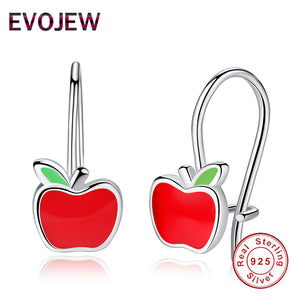 Lovely Red Enamel Apple Stud Earrings For Women Children Authentic 925-Sterling-Silver Earrings Gift For Christmas Day