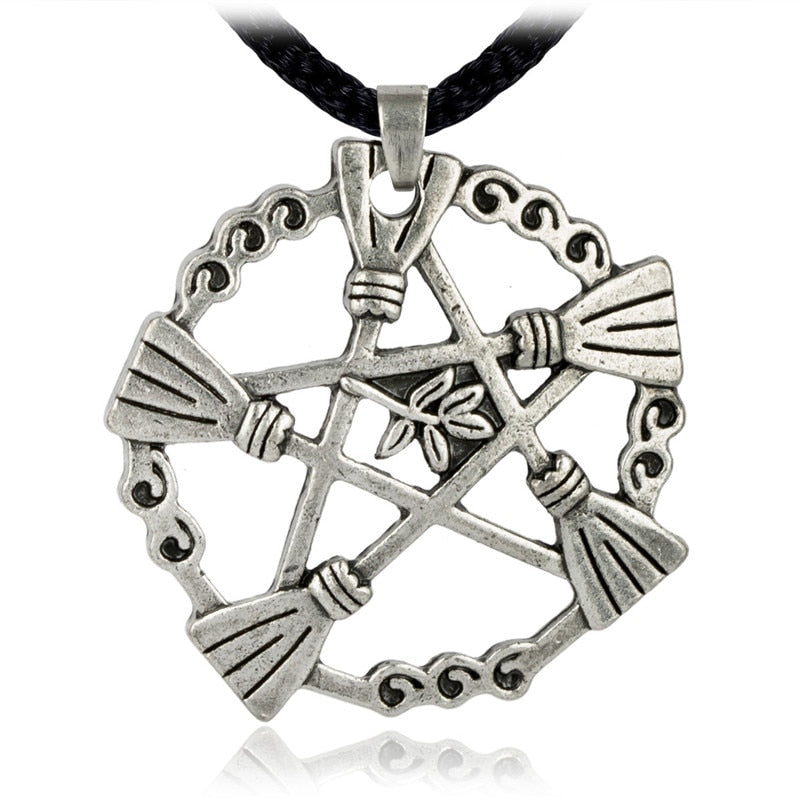 Brooms of Elder Pentacle Pendant Goddess Jewelry Wiccan Druid Necklace