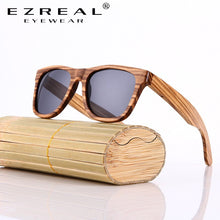 Load image into Gallery viewer, EZREAL Polarized Zebra Wood Sunglasses Men Women Hand Made Vintage Wooden Frame Male Driving Sun Glasses Shades Gafas With Box