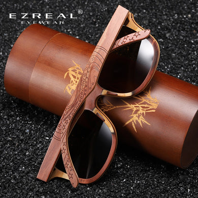EZREAL Wood Women Sunglasses Men Grade Brand Carved Design Brown Bamboo Frame Polarized Sunglasses Skateboard Wood Eyeglasses