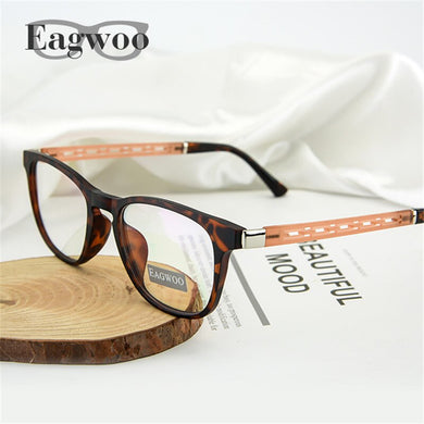 Eagwoo Men Vintage Eyeglasses Frame Prescription Window Hollow Temple Super Light Optical Frame Wide face Glasses Spectacle 001A