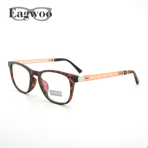 Eagwoo Men Vintage Eyeglasses Frame Prescription Window Hollow Temple Super Light Optical Frame Wide face Glasses Spectacle 001A