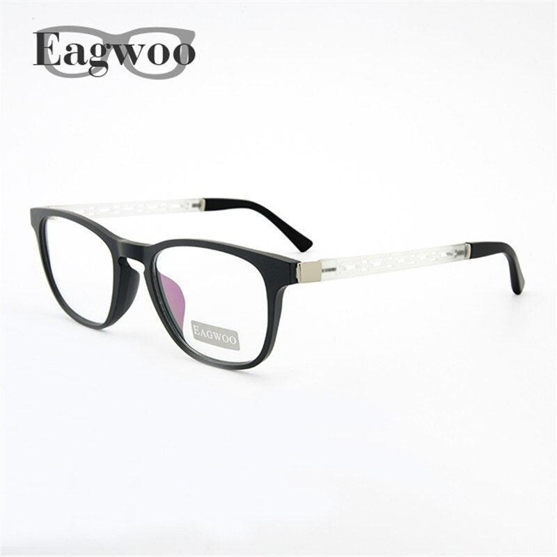 Eagwoo Men Vintage Eyeglasses Frame Prescription Window Hollow Temple Super Light Optical Frame Wide face Glasses Spectacle 001A
