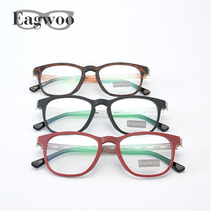 Eagwoo Men Vintage Eyeglasses Frame Prescription Window Hollow Temple Super Light Optical Frame Wide face Glasses Spectacle 001A