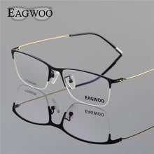 Load image into Gallery viewer, Eagwoo Titanium Eyeglasses Half Rim Optical Frame Prescription Spectacle Wire Temple Glasses Men Nerd Slim Light Eyeglasses 5205