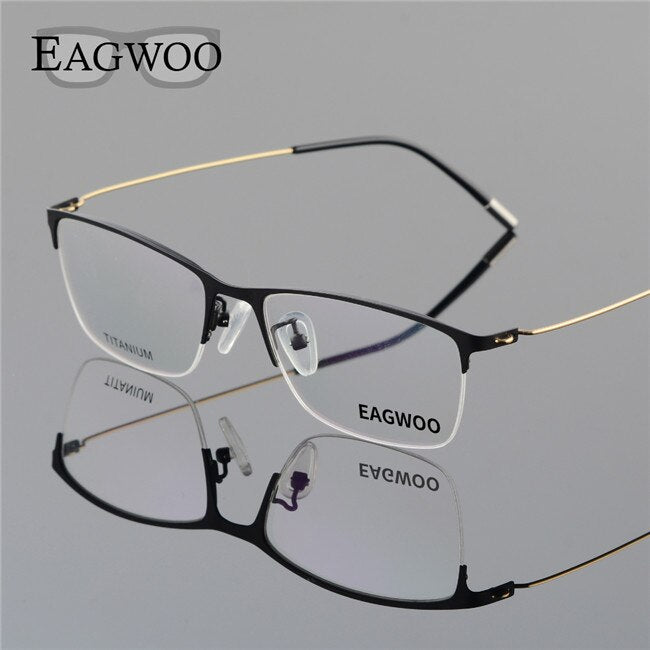 Eagwoo Titanium Eyeglasses Half Rim Optical Frame Prescription Spectacle Wire Temple Glasses Men Nerd Slim Light Eyeglasses 5205