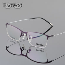 Load image into Gallery viewer, Eagwoo Titanium Eyeglasses Half Rim Optical Frame Prescription Spectacle Wire Temple Glasses Men Nerd Slim Light Eyeglasses 5205
