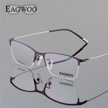Load image into Gallery viewer, Eagwoo Titanium Eyeglasses Half Rim Optical Frame Prescription Spectacle Wire Temple Glasses Men Nerd Slim Light Eyeglasses 5205