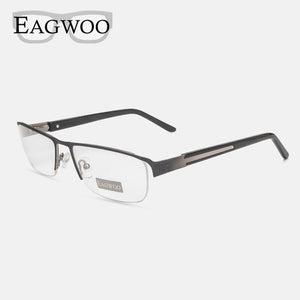 Eagwoo Wide Face Eyeglasses Half Rim Optical Frame Business Eye Glasses Big Spectacle With Spring Temple D9172
