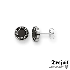 Ear Stud Black Stone Round,925 Sterling Silver Fashion Jewelry Trendy Vintage Gift For Women Men Black Stone Earrings