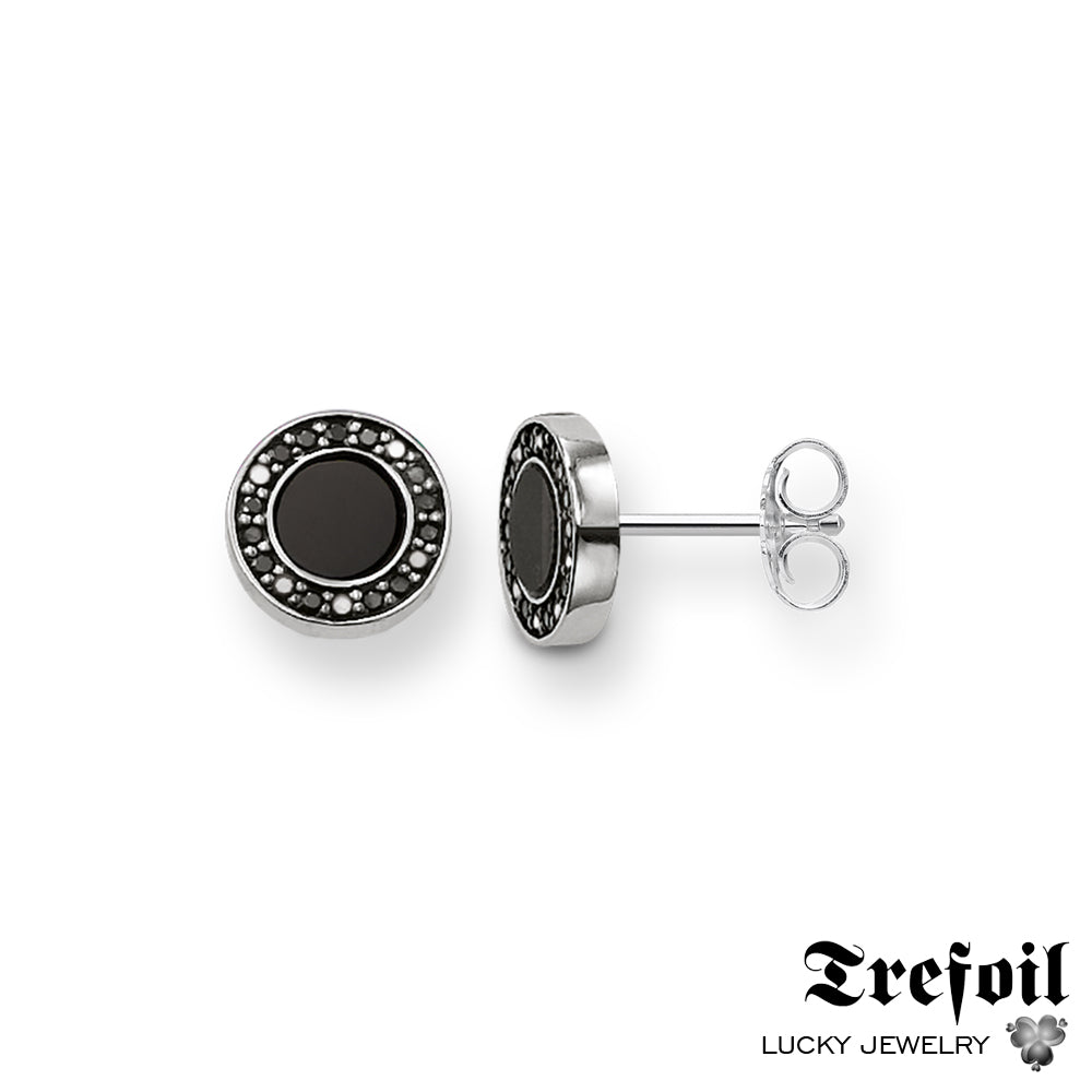 Ear Stud Black Stone Round,925 Sterling Silver Fashion Jewelry Trendy Vintage Gift For Women Men Black Stone Earrings