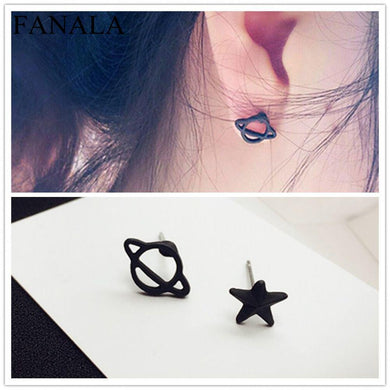 Earing Black Brincos Women Wedding Jewelry Small Star Simple Stud Asymmetric Earrings For Mini Planet EK980