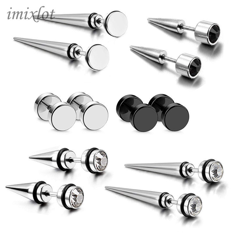 Offerta Earing Nuovo Punk 6 paia Orecchini finti conici in acciaio inossidabile Orecchini barella 2018 Spike Cheater Expander Gioielli da uomo 