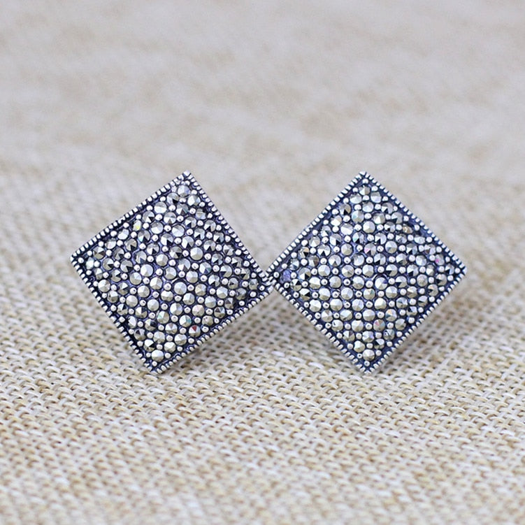 Earings Fashion Jewelry Character Of Products Thai Wholesale S925 Pure Ornaments Version Shi Su Tremella Buckle Square Mark