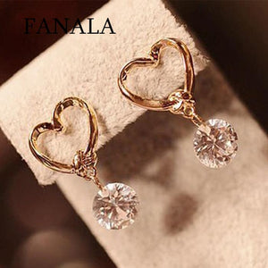 Earrings Fashion Hollow Love Heart Earrings Cubic Zirconia Drop Women Jewelry
