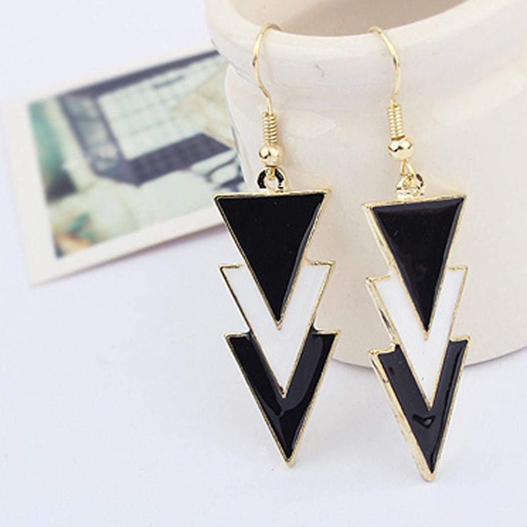 Earrings Triangle Hook White Layers Three Elegant Black Casual Women Black Of Pendant Charm