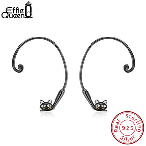 925 Sterling Silver Big Stud Earrings For Women Black Gun Plated Earrings Silver Jumping Cat Jewelry Brinco DSE91