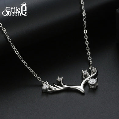 Pendant Necklace For Women With Zircon Silver Color Antlers Animal Necklaces Christmas Party Jewelry 2018 Gift DN157