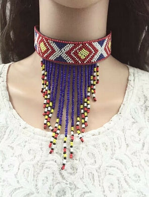 Collare con bavaglino con perline etniche egiziane, multicolori africani, collana girocollo con perline e nappe, maxi gioielli tribali di Halloween 