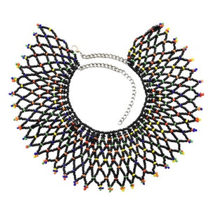 Egyptian Ethnic Bead Bib Collar Neck African Multicolors Beaded Tassel Choker Necklace Statement Maxi Jewelry Tribal Halloween