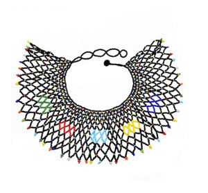Egyptian Ethnic Bead Bib Collar Neck African Multicolors Beaded Tassel Choker Necklace Statement Maxi Jewelry Tribal Halloween