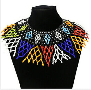 Egyptian Ethnic Bead Bib Collar Neck African Multicolors Beaded Tassel Choker Necklace Statement Maxi Jewelry Tribal Halloween