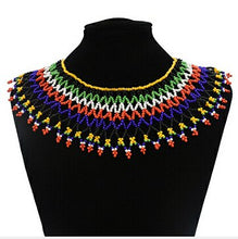 Load image into Gallery viewer, Egyptian Ethnic Bead Bib Collar Neck African Multicolors Beaded Tassel Choker Necklace Statement Maxi Jewelry Tribal Halloween