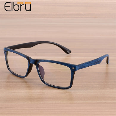 Elbru 2023 Vintage Wooden Pattern Glasses Frame Men Women Retro Optical Eyeglasses Ultralight Clear Len Plain Spectacles