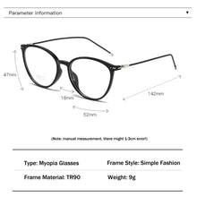 Load image into Gallery viewer, Elbru Cat Eye Finsihed Myopia Glasses With Diopter 0 -0.5 1.0 1.5 2.0 2.5 3.0 3.5 4.0 4.5 5.0 5.5 6.0 Nearsighted Eyeglasses