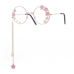 Elbru Cute Sakura Pendant Optical Glasses Frame Women Girls Round Retro Eyeglasses Cosplay Decor Eyewear Glass Oculos De Gafas