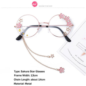 Elbru Cute Sakura Pendant Optical Glasses Frame Women Girls Round Retro Eyeglasses Cosplay Decor Eyewear Glass Oculos De Gafas