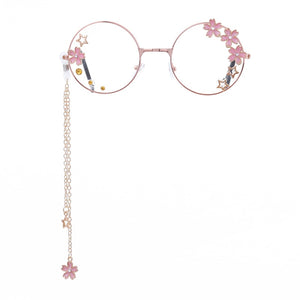 Elbru Cute Sakura Pendant Optical Glasses Frame Women Girls Round Retro Eyeglasses Cosplay Decor Eyewear Glass Oculos De Gafas