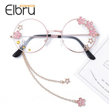 Load image into Gallery viewer, Elbru Cute Sakura Pendant Optical Glasses Frame Women Girls Round Retro Eyeglasses Cosplay Decor Eyewear Glass Oculos De Gafas