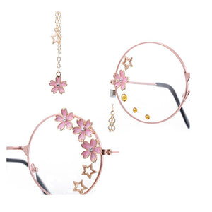 Elbru Cute Sakura Pendant Optical Glasses Frame Women Girls Round Retro Eyeglasses Cosplay Decor Eyewear Glass Oculos De Gafas