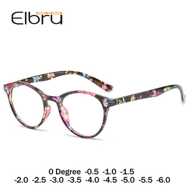 Elbru Finished Myopia Glasses Women 0 -0.5 1.0 1.5 2.0 2.5 3 3.5 4 4.5 5.0 5.5 6 Retro Floral Print Myopia Optical Glasses Frame