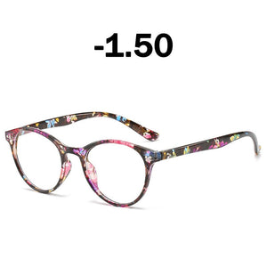 Elbru Finished Myopia Glasses Women 0 -0.5 1.0 1.5 2.0 2.5 3 3.5 4 4.5 5.0 5.5 6 Retro Floral Print Myopia Optical Glasses Frame
