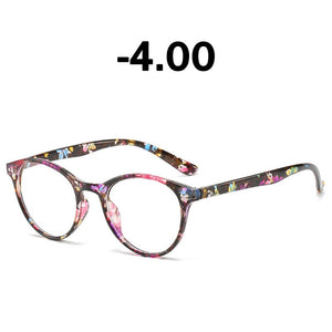 Elbru Finished Myopia Glasses Women 0 -0.5 1.0 1.5 2.0 2.5 3 3.5 4 4.5 5.0 5.5 6 Retro Floral Print Myopia Optical Glasses Frame