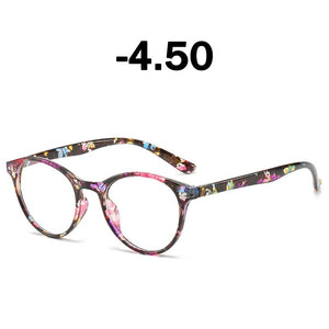 Elbru Finished Myopia Glasses Women 0 -0.5 1.0 1.5 2.0 2.5 3 3.5 4 4.5 5.0 5.5 6 Retro Floral Print Myopia Optical Glasses Frame