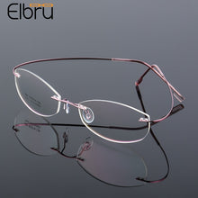 Carica l&#39;immagine nel visualizzatore di Gallery, Elbru Montatura per occhiali senza montatura superelastica in metallo Donna Lega di titanio Montatura miope ultraleggera Occhiali con lenti trasparenti Occhiali unisex 