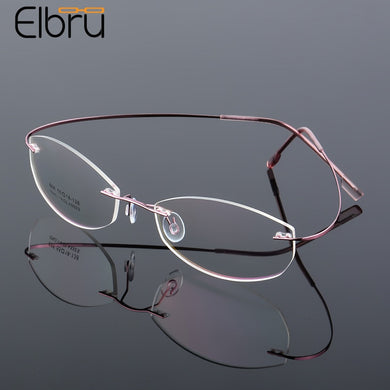 Elbru Metal Superelastic Rimless Glasses Frame Women Titanium Alloy Ultralight Myopic Frame Clear Lens Eyeglasses Eyewear Unisex