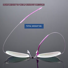 Carica l&#39;immagine nel visualizzatore di Gallery, Elbru Montatura per occhiali senza montatura superelastica in metallo Donna Lega di titanio Montatura miope ultraleggera Occhiali con lenti trasparenti Occhiali unisex 