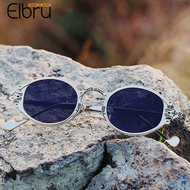 Elbru Retro  Steampunk Oval Sunglasses Gothic Metal Frame Engraved Sunshades Brand Designer UV400 Sun Glasses Male Female