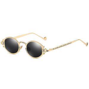 Elbru Retro  Steampunk Oval Sunglasses Gothic Metal Frame Engraved Sunshades Brand Designer UV400 Sun Glasses Male Female
